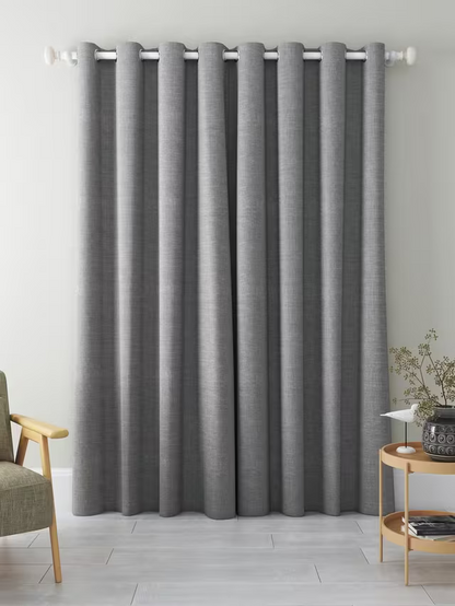 John Lewis Textured Weave Pair Blackout Lined Eyelet Curtains, Storm, W228 x Drop 182cm