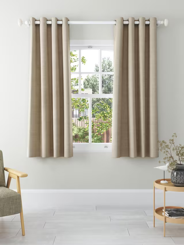 John Lewis Textured Weave Pair Blackout Lined Eyelet Curtains, Natural, W228 x  228