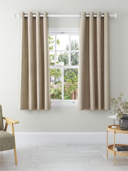 John Lewis Textured Weave Pair Blackout Lined Eyelet Curtains, Natural, W228 x  228