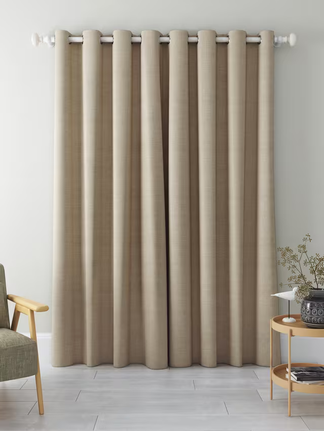 John Lewis Textured Weave Pair Blackout Lined Eyelet Curtains, Natural, W228 x  228