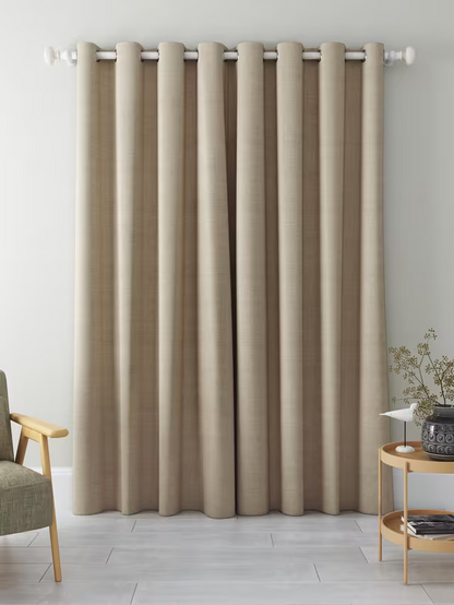 John Lewis Textured Weave Pair Blackout Lined Eyelet Curtains, Natural, W228 x  228