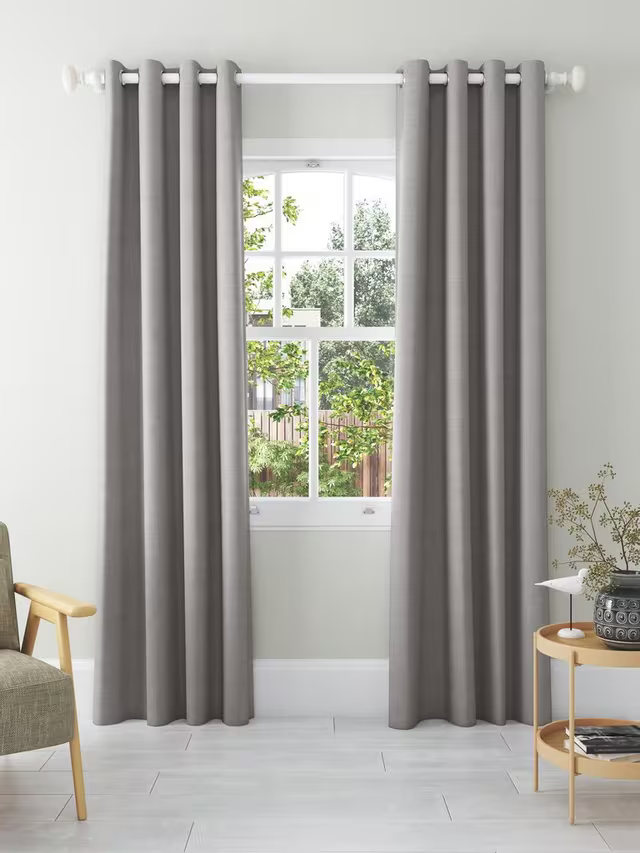 John Lewis Textured Weave Pair Blackout Lined Eyelet Curtains, Pale Grey, W228 x Drop 274cm