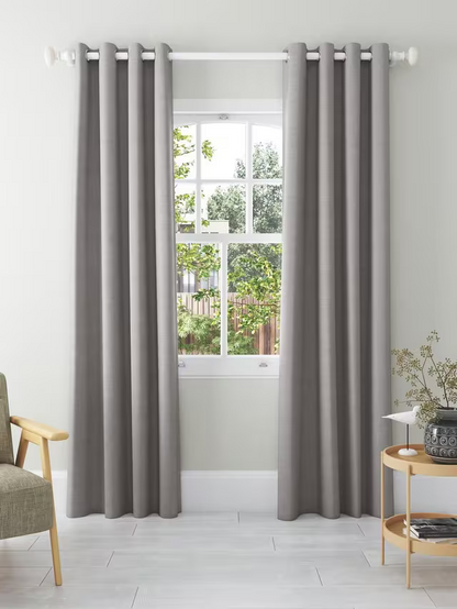 John Lewis Textured Weave Pair Blackout Lined Eyelet Curtains, Pale Grey, W228 x Drop 274cm