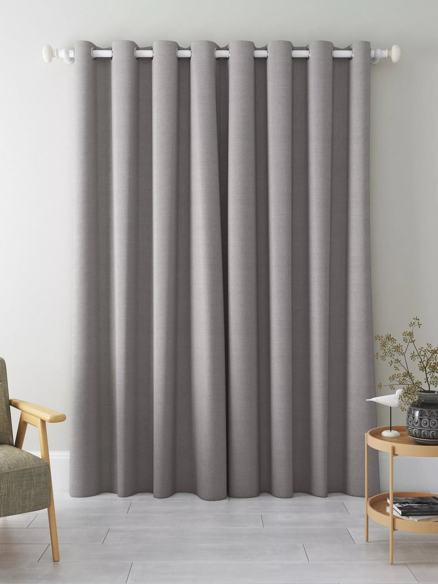 John Lewis Textured Weave Pair Blackout Lined Eyelet Curtains, Pale Grey, W228 x Drop 274cm