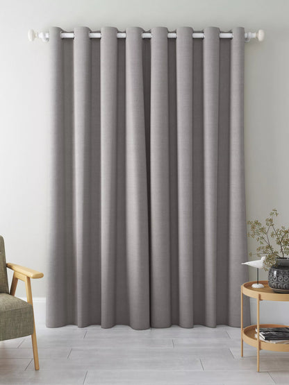 John Lewis Textured Weave Pair Blackout Lined Eyelet Curtains, Pale Grey, W228 x Drop 274cm