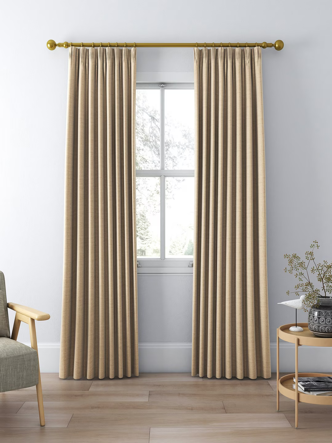 John Lewis Textured Weave Pair Blackout Lined Pencil Pleat Curtains, Natural, W228 x Drop 228cm