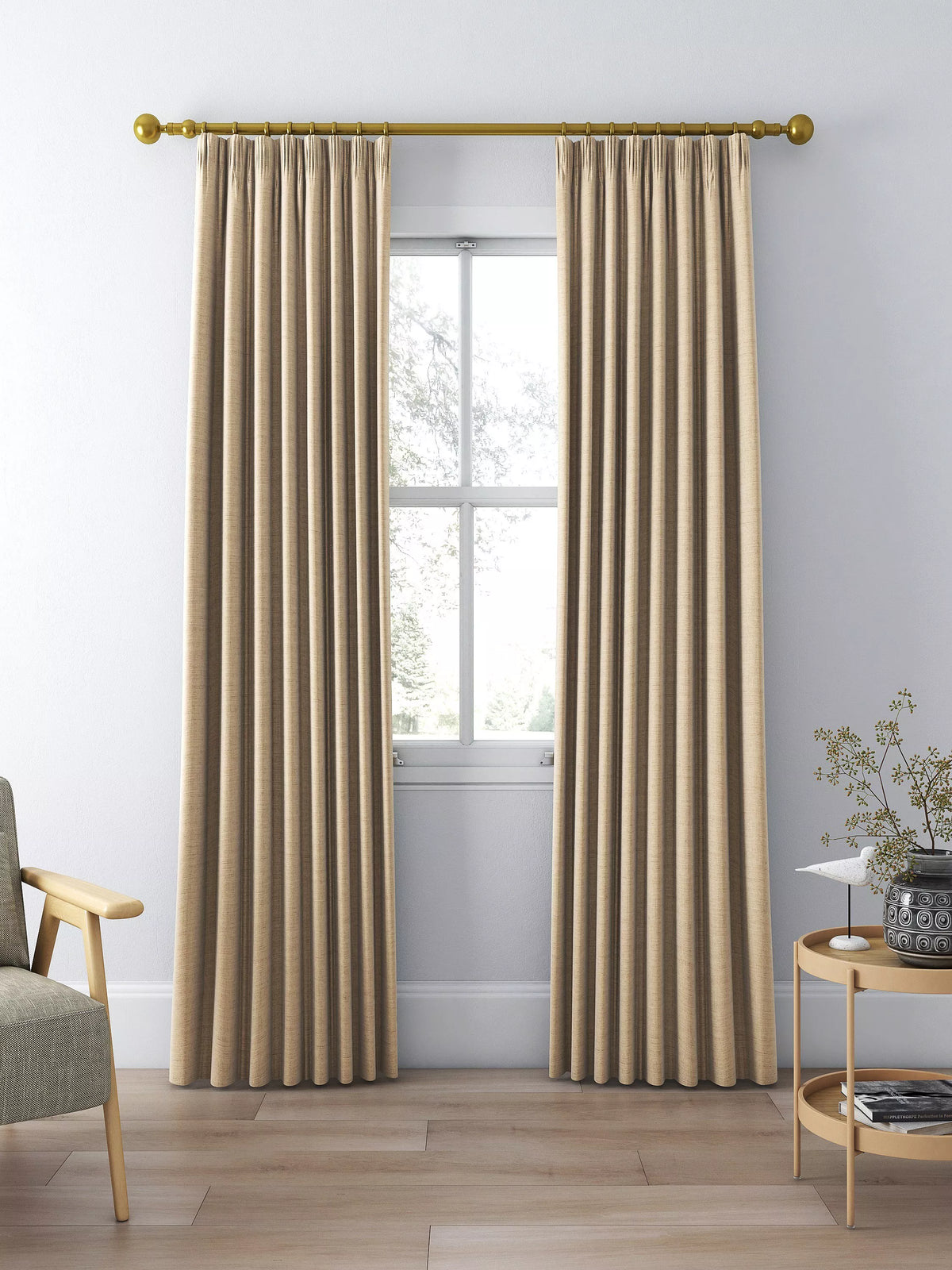 John Lewis Textured Weave Pair Blackout Lined Pencil Pleat Curtains, Natural, W167 x 274