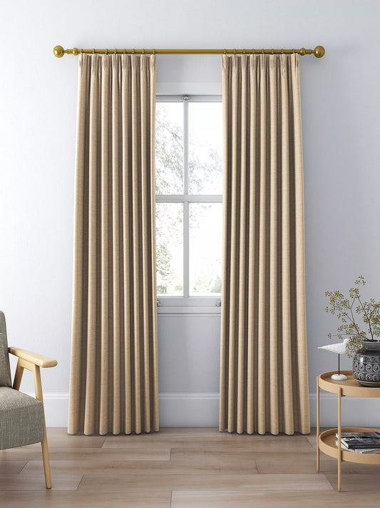 John Lewis Textured Weave Pair Blackout Lined Pencil Pleat Curtains, Natural, W167 x 274
