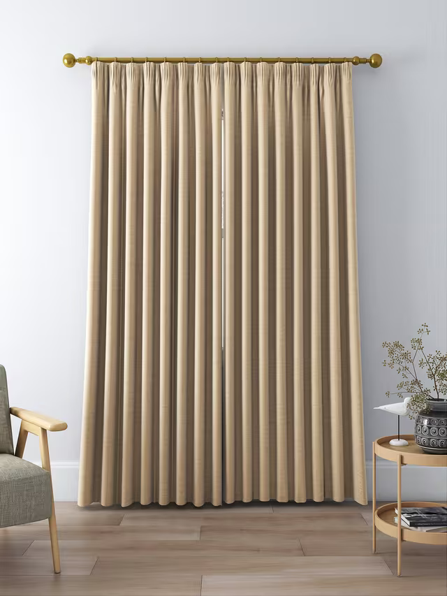 John Lewis Textured Weave Pair Blackout Lined Pencil Pleat Curtains, Natural, W228 x 228