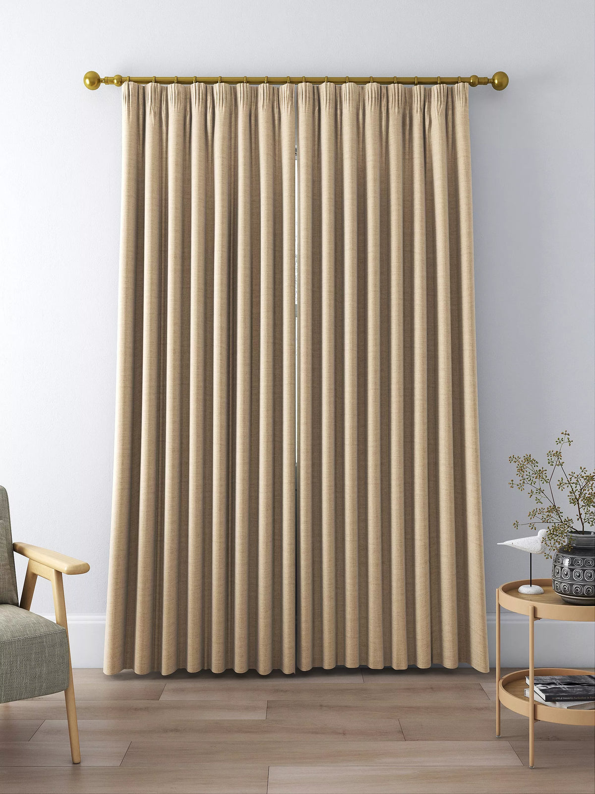 John Lewis Textured Weave Pair Blackout Lined Pencil Pleat Curtains, Natural, W167 x 274