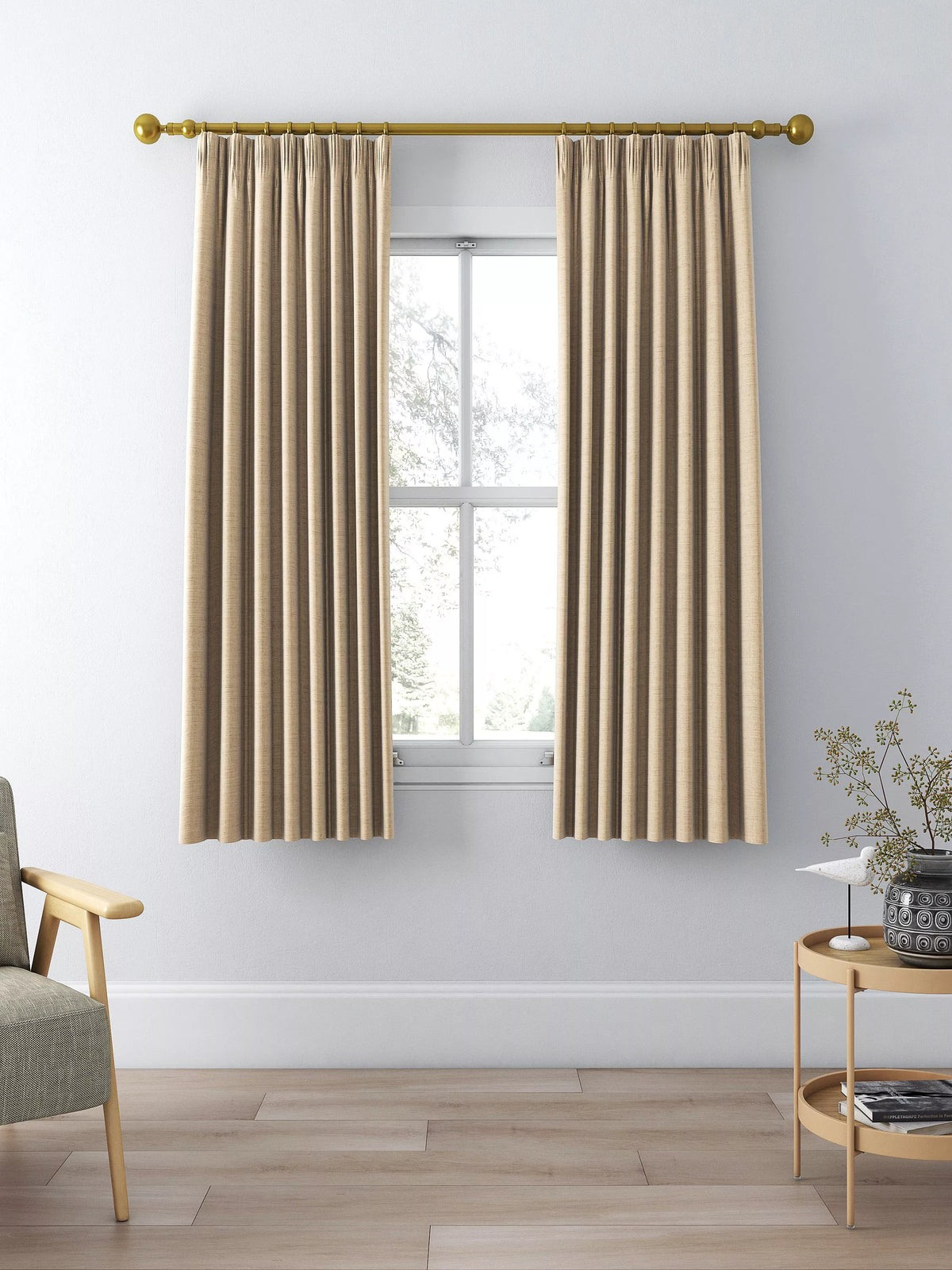 John Lewis Textured Weave Pair Blackout Lined Pencil Pleat Curtains, Natural, W167 x 274