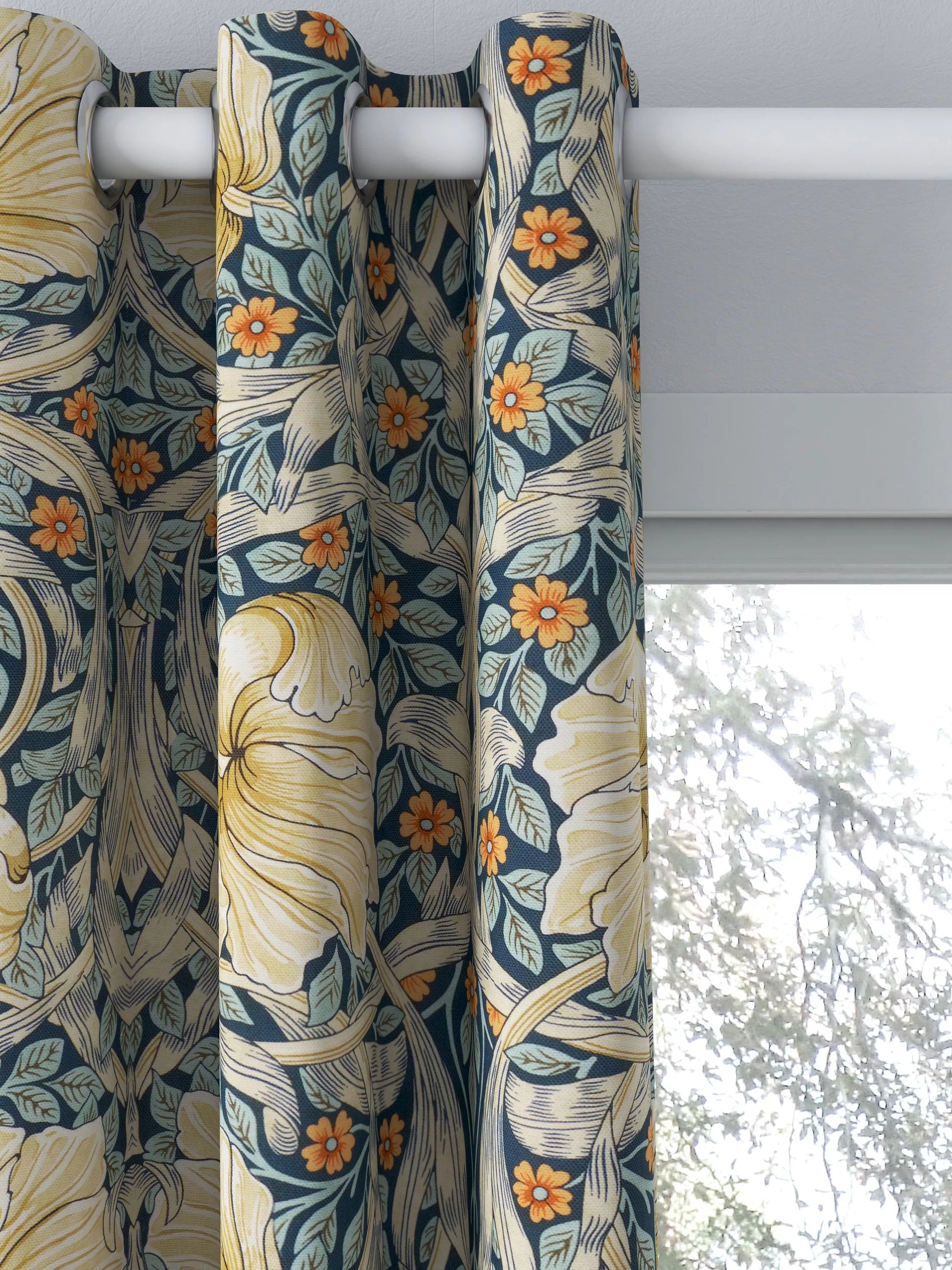 Morris & Co. Pimpernel Pair Thermal Lined Eyelet Curtains, Teal, W228 x Drop 228
