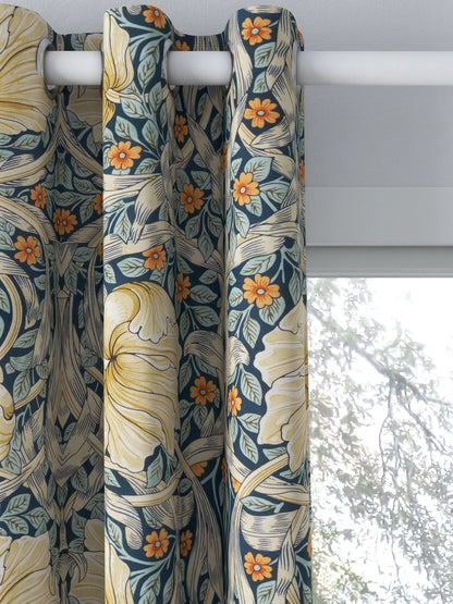 Morris & Co. Pimpernel Pair Thermal Lined Eyelet Curtains, Teal, W228 x Drop 228