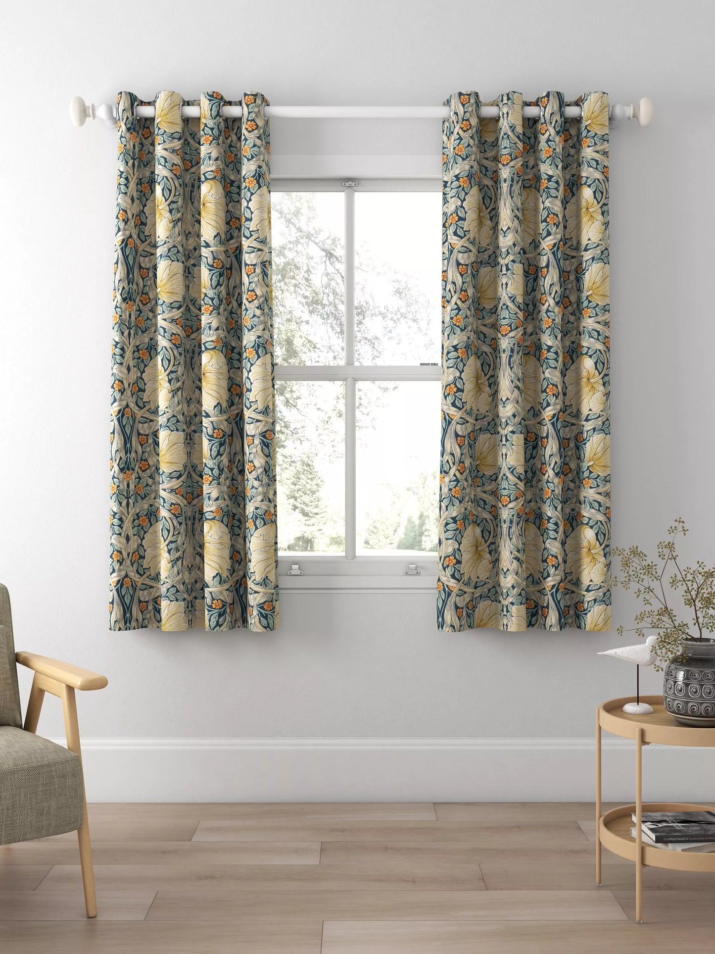 Morris & Co. Pimpernel Pair Thermal Lined Eyelet Curtains, Teal, W228 x Drop 228
