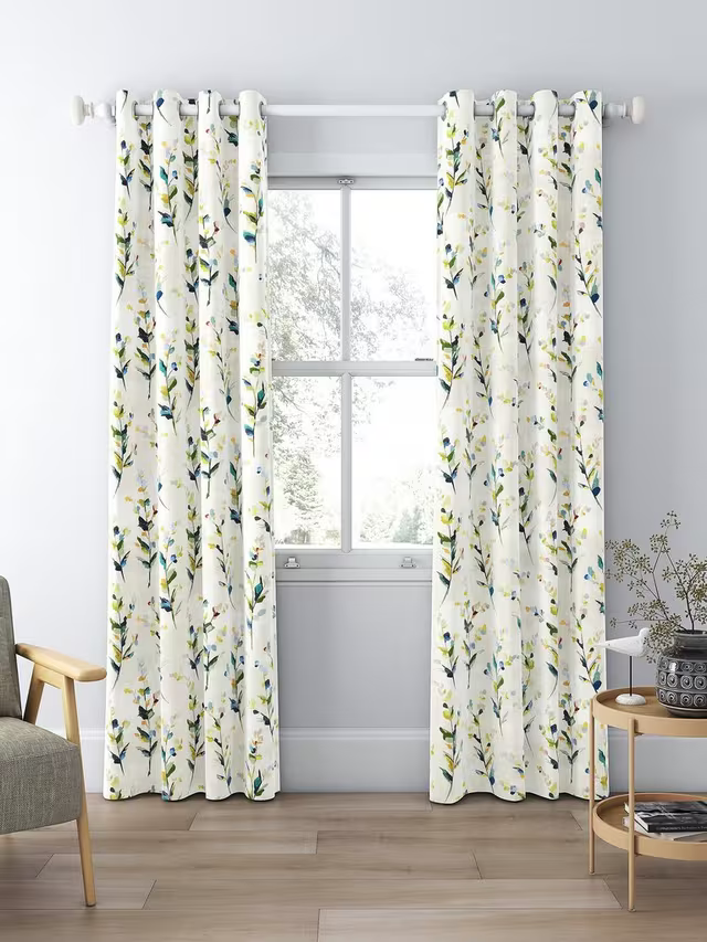 John Lewis Wildflower Sprigs Print Pair Blackout/Thermal Lined Eyelet Curtains, Multi, W167 x Drop 228cm
