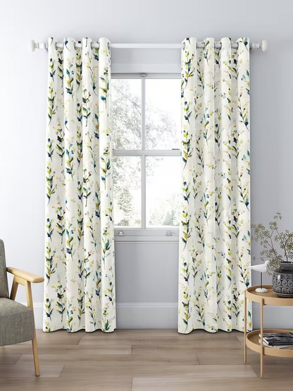 John Lewis Wildflower Sprigs Print Pair Blackout/Thermal Lined Eyelet Curtains, Multi, W167 x Drop 228cm