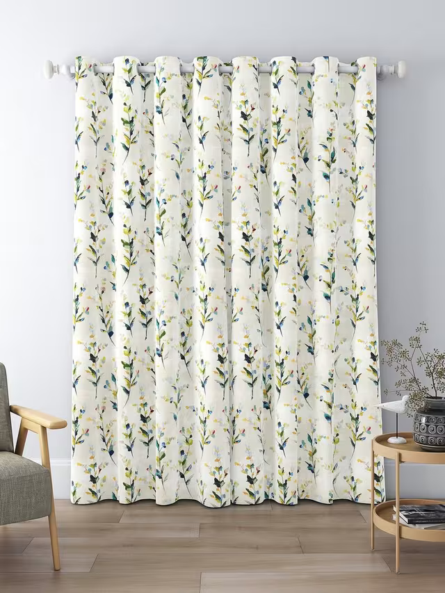 John Lewis Wildflower Sprigs Print Pair Blackout/Thermal Lined Eyelet Curtains, Multi, W167 x Drop 228cm