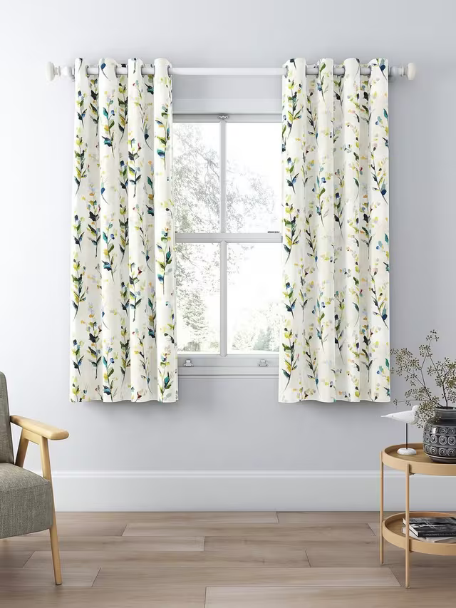 John Lewis Wildflower Sprigs Print Pair Blackout/Thermal Lined Eyelet Curtains, Multi, W167 x Drop 228cm