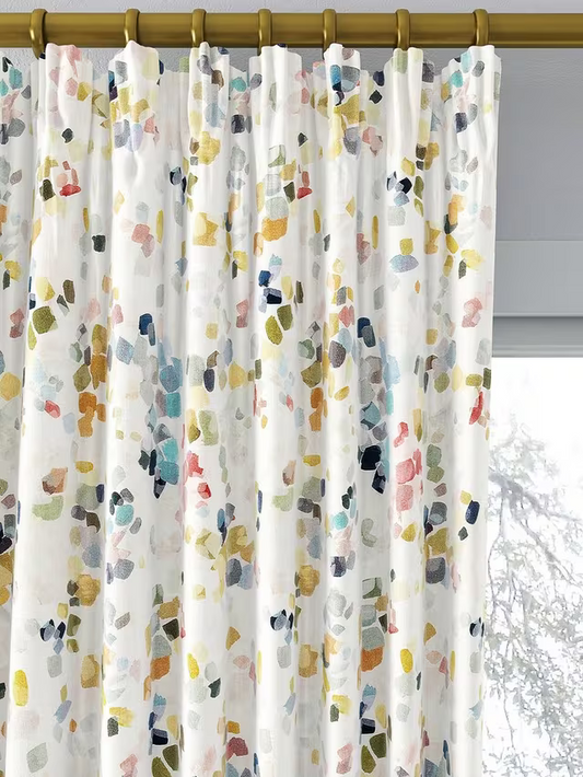 John Lewis Dapple Abstract Print Pair Lined Pencil Pleat Curtains, Multi, W228 x 228