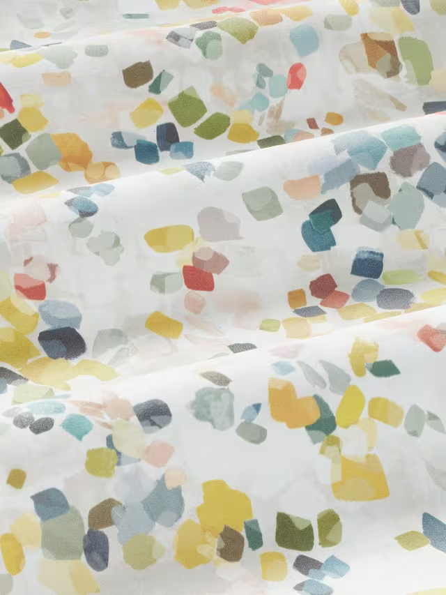 John Lewis Dapple Abstract Print Pair Lined Pencil Pleat Curtains, Multi, W228 x 228