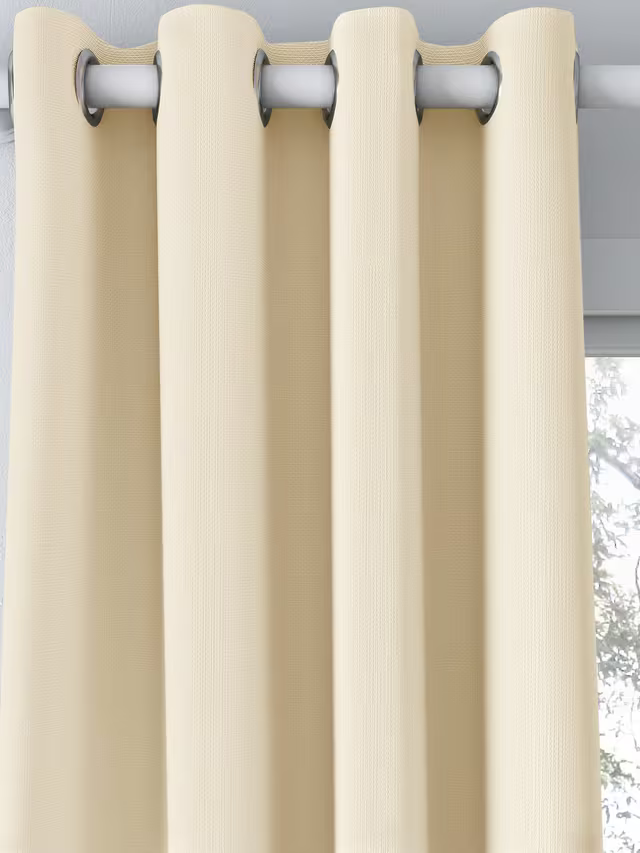 John Lewis Textured Weave Pair Blackout Lined Eyelet Curtains, Cream, W228 x 228