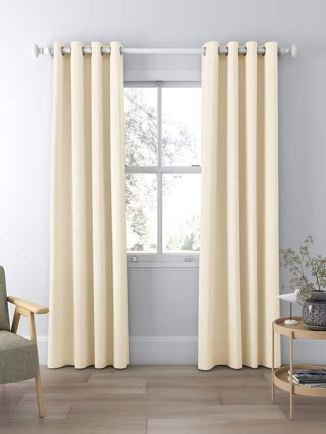 John Lewis Textured Weave Pair Blackout Lined Eyelet Curtains, Cream, W228 x 228