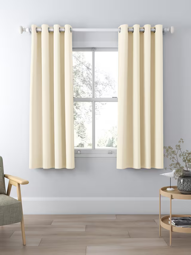 John Lewis Textured Weave Pair Blackout Lined Eyelet Curtains, Cream, W228 x 228