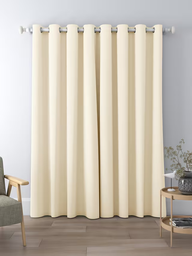 John Lewis Textured Weave Pair Blackout Lined Eyelet Curtains, Cream, W228 x 228