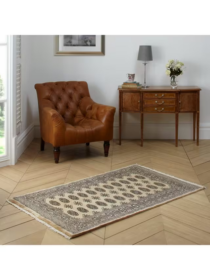 Gooch Luxury Hand Knotted Pakistan Bokhara Handmade Rug, Cream, Runner, L185 x W62 cm