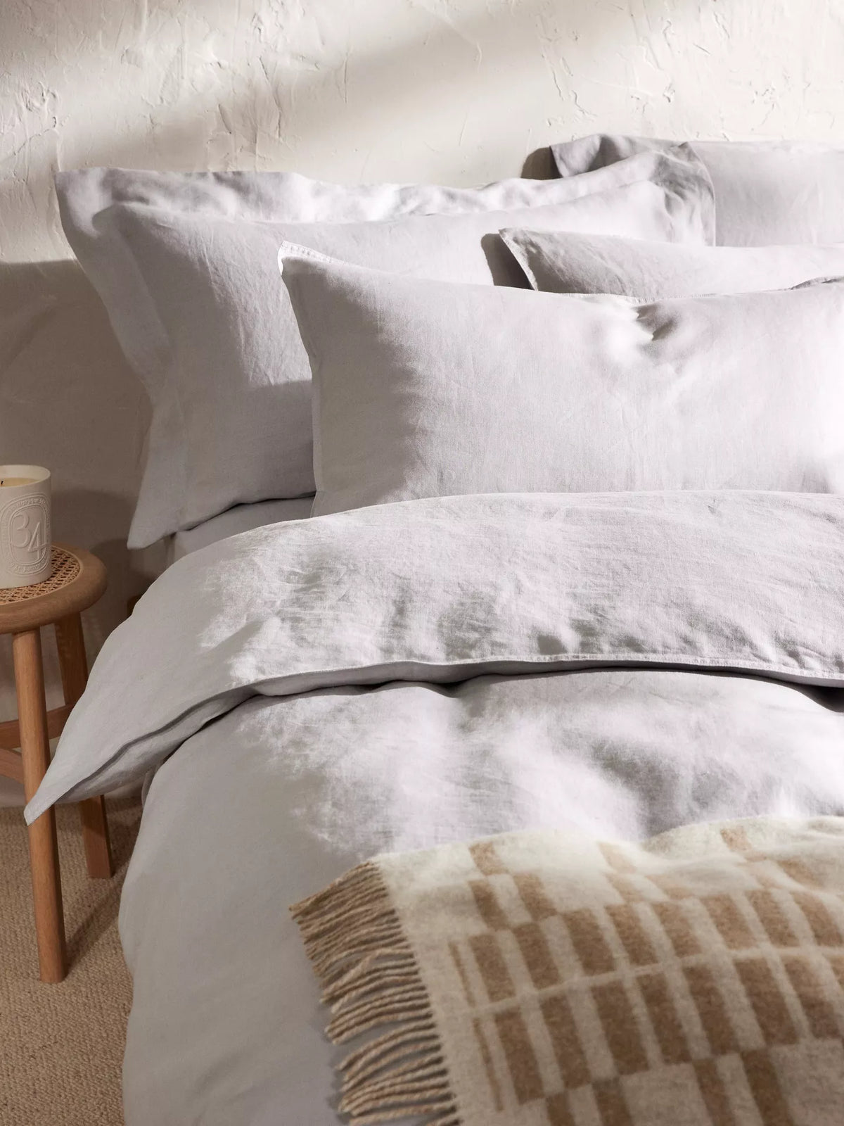 John Lewis Washed Linen Bedding, Pale Grey, Super King Duvet Cover