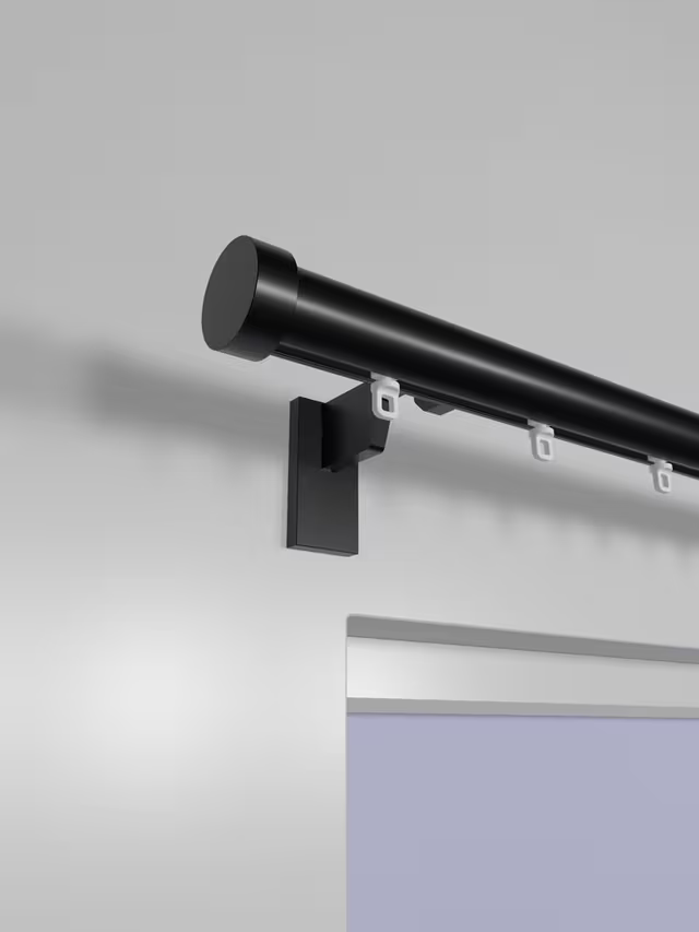 John Lewis Select Gliding Curtain Pole with Stud Finial, Wall Fix, Dia.30mm, Satin Soft Black, L260cm