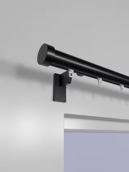 John Lewis Select Gliding Curtain Pole with Stud Finial, Wall Fix, Dia.30mm, Satin Soft Black, L260cm