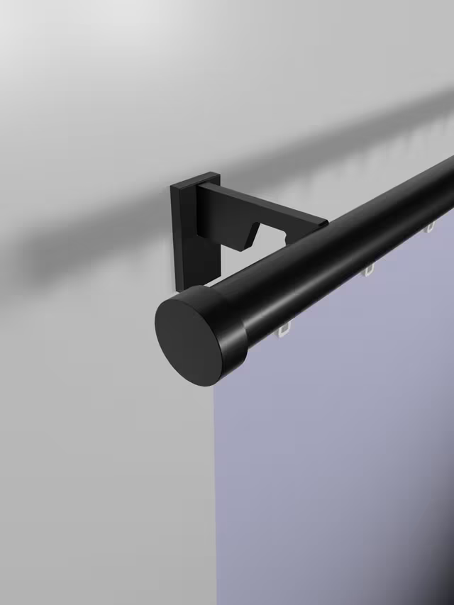 John Lewis Select Gliding Curtain Pole with Stud Finial, Wall Fix, Dia.30mm, Satin Soft Black, L260cm