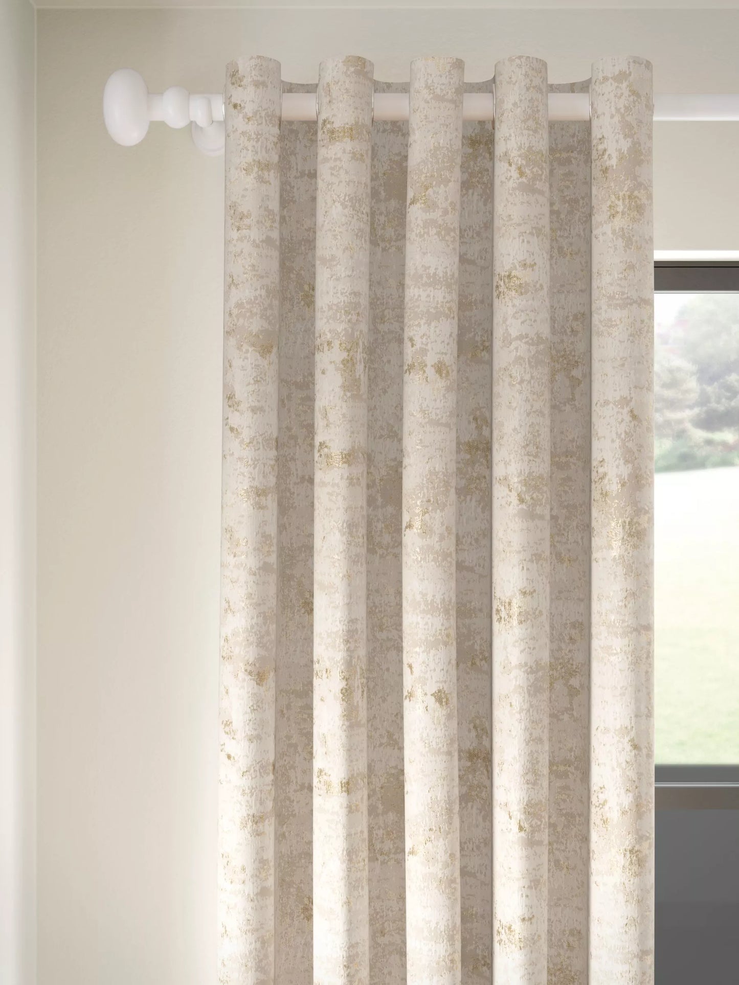 John Lewis Cala Weave Pair Lined Eyelet Curtains, Gold, W228 x Drop 182cm