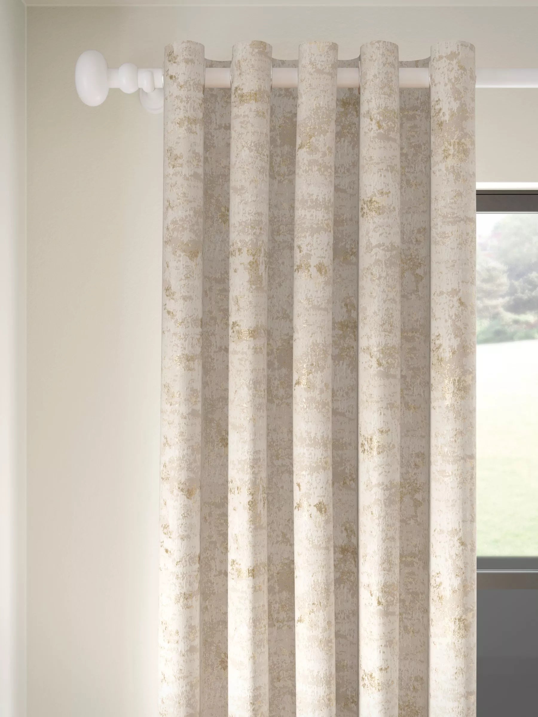 John Lewis Cala Weave Pair Lined Eyelet Curtains, Gold, W228 x Drop 182cm