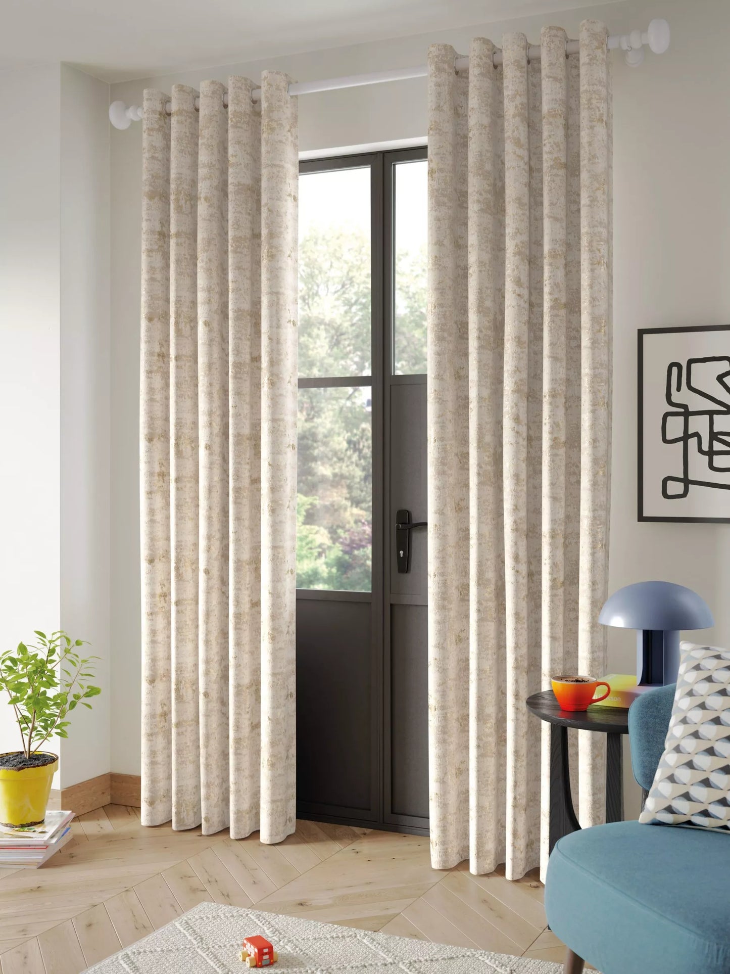 John Lewis Cala Weave Pair Lined Eyelet Curtains, Gold, W228 x Drop 182cm