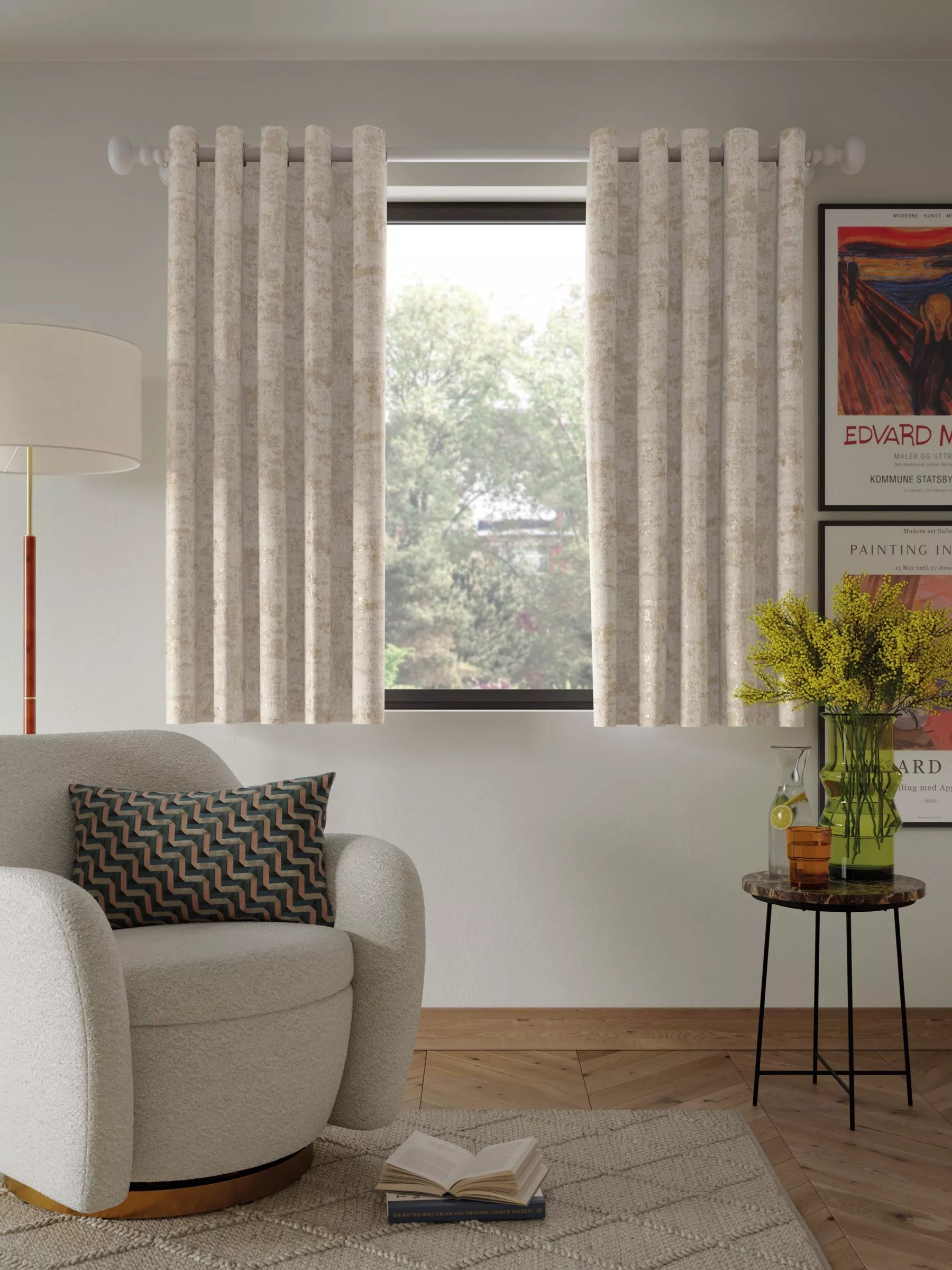 John Lewis Cala Weave Pair Lined Eyelet Curtains, Gold, W228 x Drop 182cm