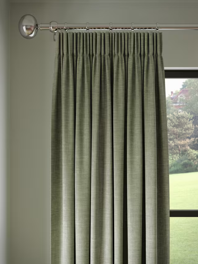 John Lewis Textured Weave Pair Blackout Lined Pencil Pleat Curtains, Sage, W228 x 182