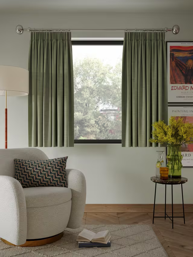 John Lewis Textured Weave Pair Blackout Lined Pencil Pleat Curtains, Sage, W228 x 182