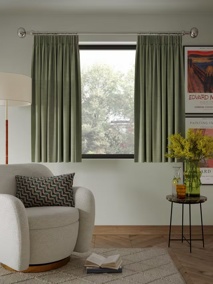 John Lewis Textured Weave Pair Blackout Lined Pencil Pleat Curtains, Sage, W228 x 182