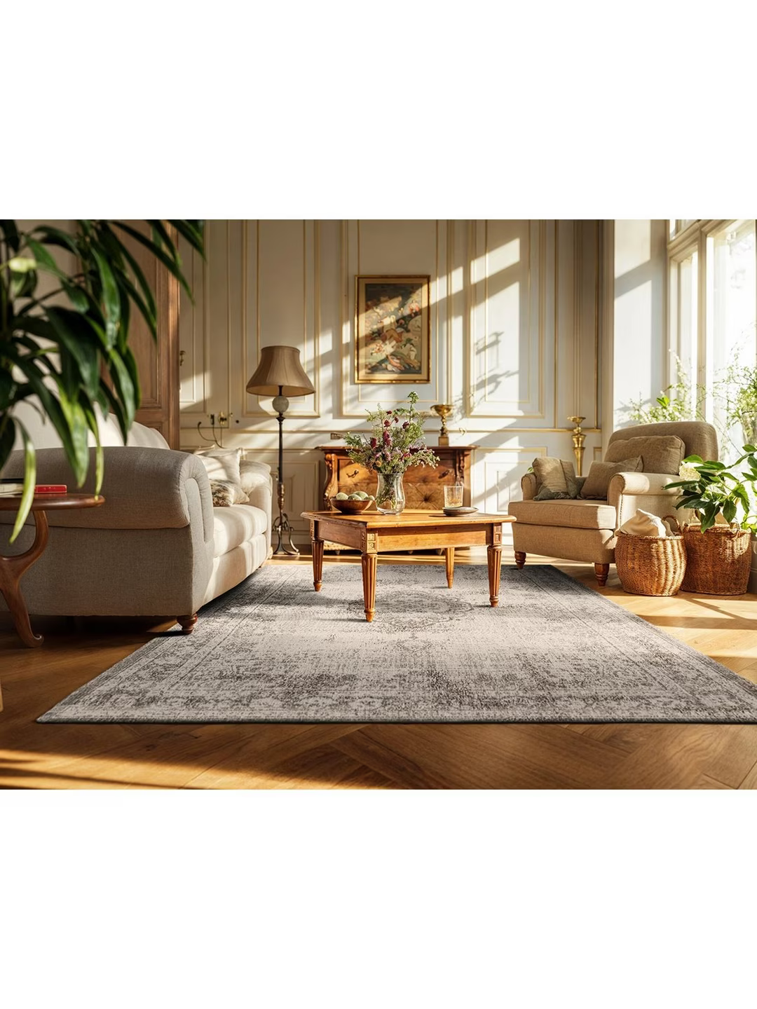 Louis De Poortere Medallion Rug, Grey, L240 x W170cm