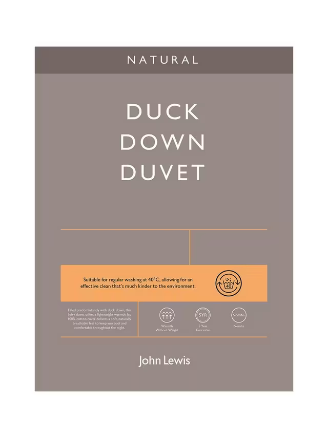 John Lewis Natural Duck Down 60/40 Duvet 3-in-1 Duvet, 13.5 Tog (4.5 + 9 Tog), White, King Size, 225 x 220cm