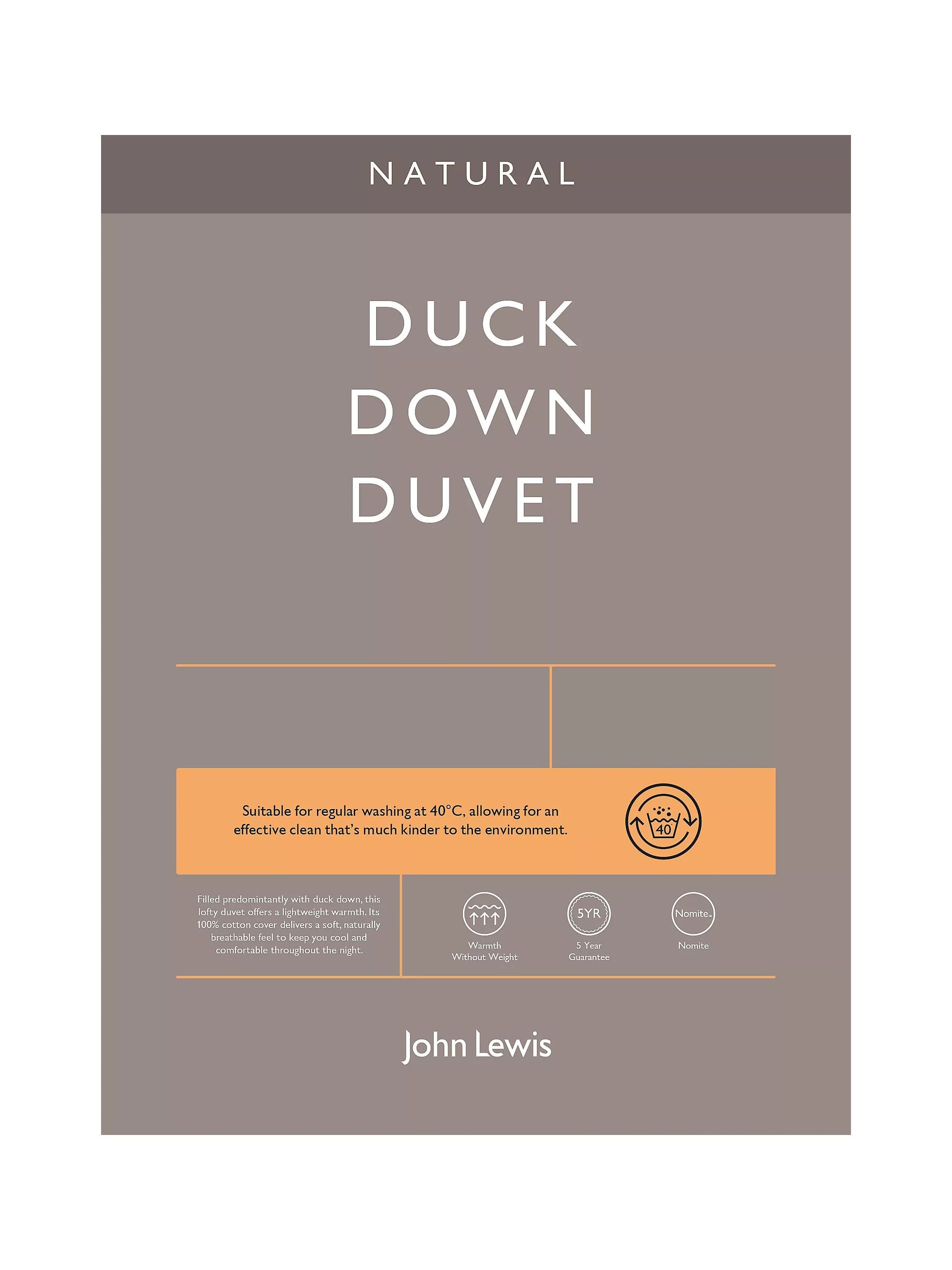 John Lewis Natural Duck Down 60/40 Duvet, 4.5 Tog, King Size, 225 x 220cm, White