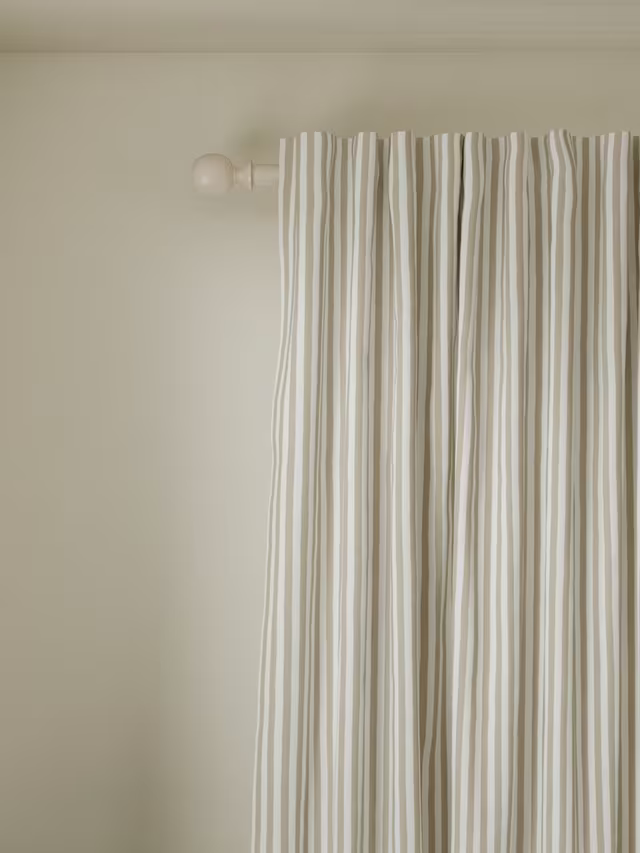 John Lewis Conwy Stripe Weave Pair Lined Hidden Tab Top Curtains, Putty, W228 x Drop 228cm