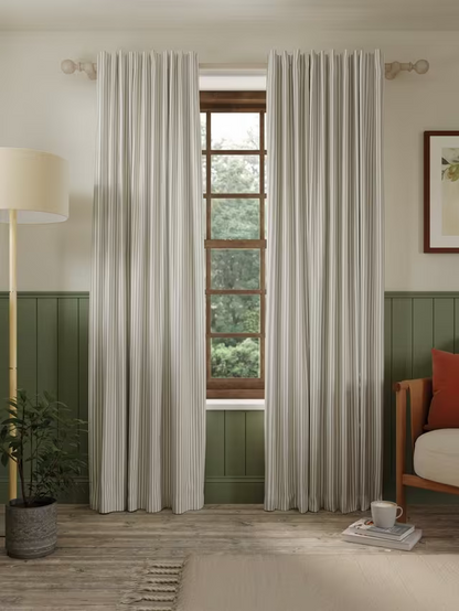 John Lewis Conwy Stripe Weave Pair Lined Hidden Tab Top Curtains, Putty, W228 x Drop 228cm