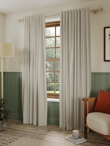 John Lewis Conwy Stripe Weave Pair Lined Hidden Tab Top Curtains, Putty, W228 x Drop 228cm