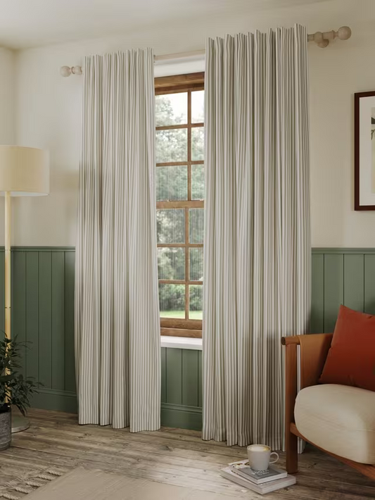 John Lewis Conwy Stripe Weave Pair Lined Hidden Tab Top Curtains, Putty, W228 x Drop 228cm