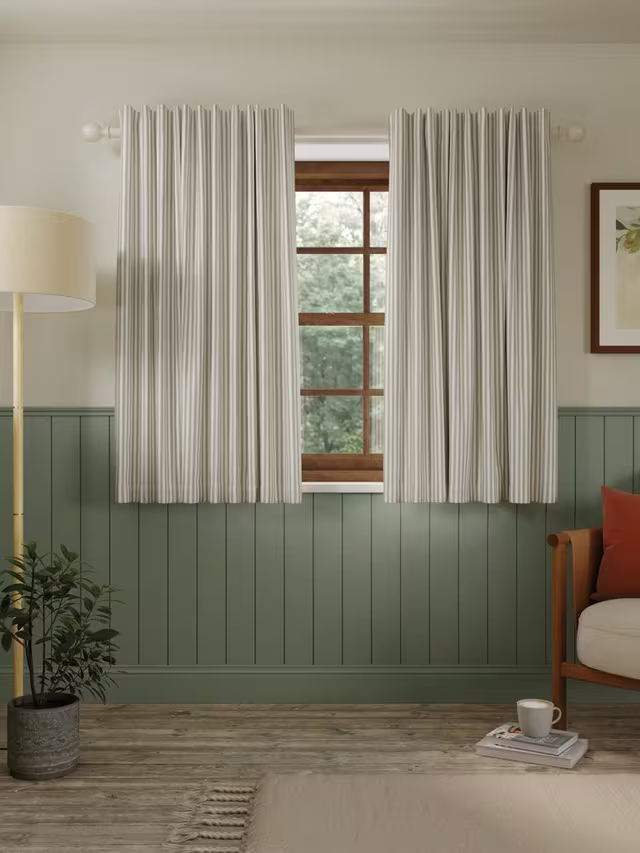 John Lewis Conwy Stripe Weave Pair Lined Hidden Tab Top Curtains, Putty, W228 x Drop 228cm