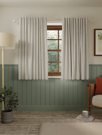 John Lewis Conwy Stripe Weave Pair Lined Hidden Tab Top Curtains, Putty, W228 x Drop 228cm