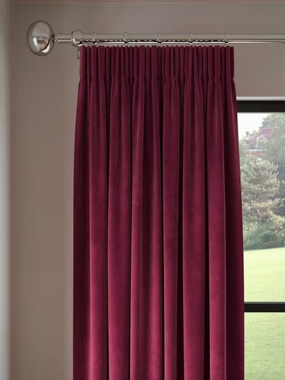 John Lewis Velvet Pair Lined Pencil Pleat Curtains, Damson, W167 x Drop 274cm